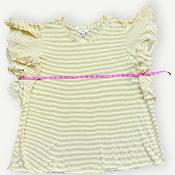 NWT Terra & Sky Short Flutter Sleeve Yellow & White Striped T-Shirt. 2X. 20. 22. - Picture 3 of 8